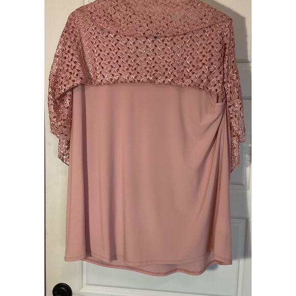 Onyx Coral Tank W/Crochet Lace batwing Poncho Style Overlay Pearl Feature Top 3X - Picture 4 of 7